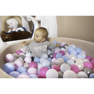 Piscina rotonda grigia per bambini con 200 palline colorate, velluto Piscina rotonda grigia per bambini con 200 palline colorate, velluto